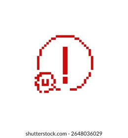 Red pixel exclamation mark symbolizes attention and caution, ideal in retro-style gaming designs.