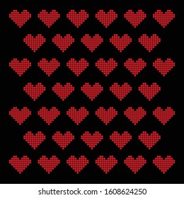 Red pixel heart on a black background. Love card concept. Saint Valentine's Day.