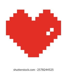 Red Pixel Heart On White Background 