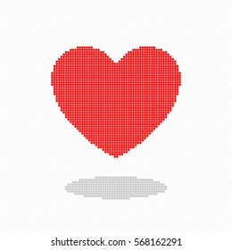 Red pixel heart on white background. Vector illustration