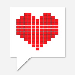 Red Pixel Heart With Talking Speech White Icon