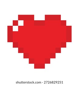 Red pixel heart vector illustration icon in 8-bit retro video game style isolated