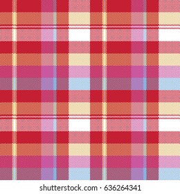 Red pixel plaid seamless fabric texture. Vector illustration.