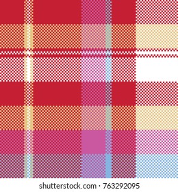 Red pixel plaid seamless fabric texture. Vector illustration.