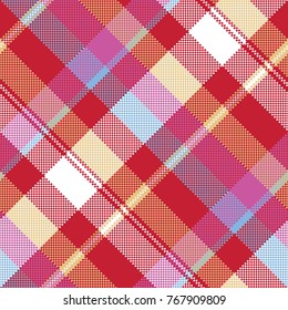 Red pixel plaid seamless fabric texture. Vector illustration.