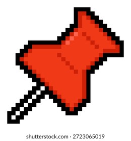 Icono rojo del perno del empuje del pixel aislado en el fondo blanco