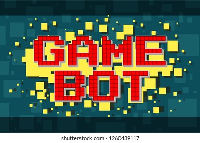 Red Pixel Retro Game Bot Button For Video Games, Web Design. On Yellow Background With Square. Vector Icon.