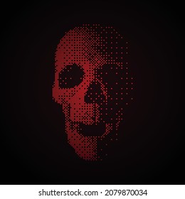 Red Pixel Skull. Online Hacking and Piracy Concept. Human Skull Anatomy. Vector Template for Brochures, Flyers, Presentations, Print, Leaflet.