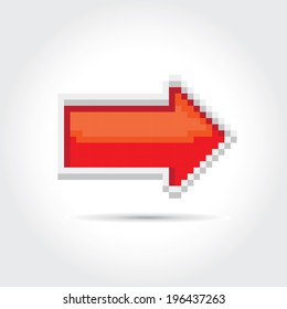 red pixel style arrow sign or button isolated on white for web design