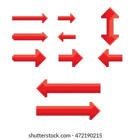 red pixel style arrow sign or button for web design. vector arrow set