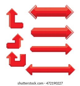 red pixel style arrow sign or button for web design. vector arrow set