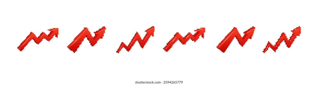 Red pixelated arrows point upward. they indicate a rise or progress, ideal for data visuals.