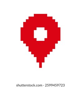 Red pixelated balloon design with a distinct white square in its center, resembling retro game art.