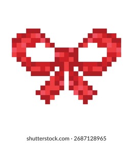 A red pixelated bow on a white background. Vector illustration of a ribbon in pixel art style.