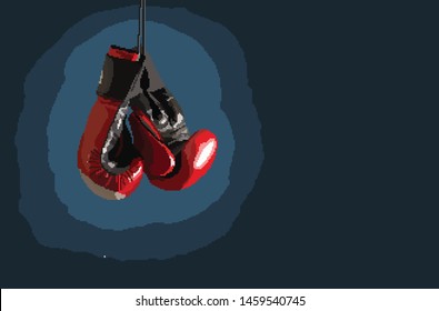 Red pixelated boxing glove in blue background