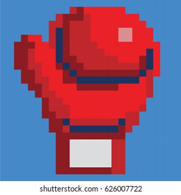 Red pixelated boxing glove with distinct squares..