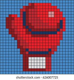 Red pixelated boxing glove with distinct squares
