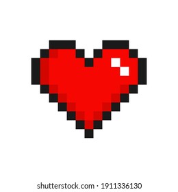 Red, pixelated heart. Pixel. Vector illustration