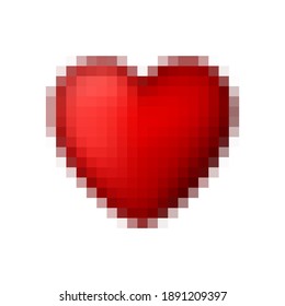 Red pixelated heart shape icon, button, sign. Design element. Vector illustration.