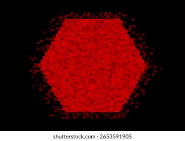 Red pixelated hexagon minimal abstract geometric background. Pixel art vector design