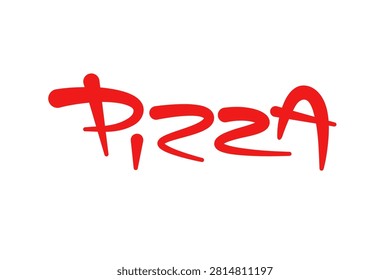 Red Pizza Handwritten Text Logo Isolated on White Background