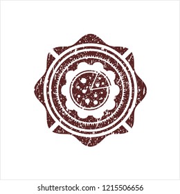 Red pizza icon inside distressed with rubber seal texture