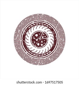 Red pizza icon inside grunge seal