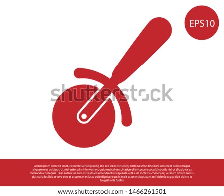 Red Pizza knife icon isolated on white background. Pizza cutter sign. Steel kitchenware equipment. Vector Illustration