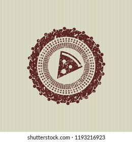 Red pizza slice icon inside distress grunge style stamp