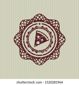 Red pizza slice icon inside rubber grunge texture seal