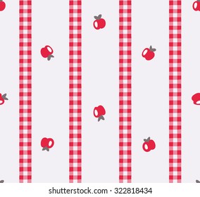 Red plaid and apple seamless background