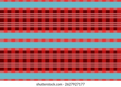 Red plaid fabric pattern inspired by traditional Thai “Khao Ma” cloth, featuring a classic tartan design in red with subtle navy blue accents. Perfect for textile backgrounds, fashion design