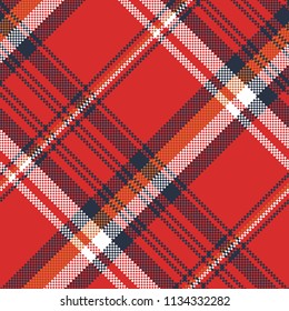 Red plaid fabric texture pixel seamless pattern. Vector illustration.