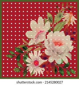 Red plaid with flower scarf print pattern