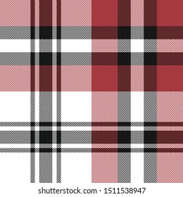 Red plaid pattern. Seamless bright colorful vector tartan check plaid in nearly black, soft red, and white for flannel shirt, scarf, blanket, throw, and other modern fabric design.