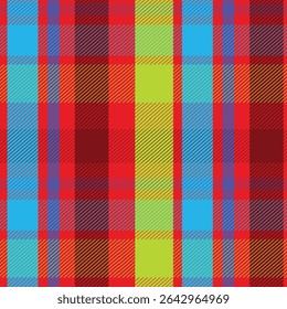 red plaid seamless patterns with blue, black and yellow stripes.
