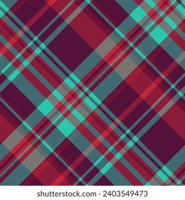 Red plaid seamless vector, 70s tartan check pattern. Living room textile background texture fabric in pink and red colors.