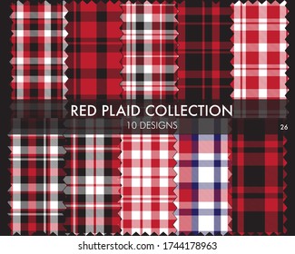 Red Plaid Tartan Checkered Seamless Pattern Collection includes 10 designs suitable for fashion textiles and graphics