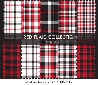 Red Plaid, tartan seamless pattern collection includes 10 designs suitable for fashion textiles and graphics