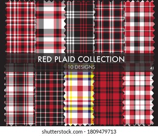 Red Plaid, colección de patrones sin costura tartán incluye 10 diseños adecuados para textiles y gráficos de moda