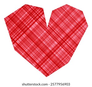 Red plaid textile heart design, isolated on a white background. Vector illustration for creative and romantic projects.