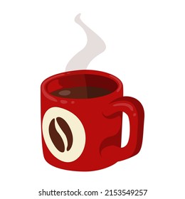 Red Plain Earthenware Red Mug with Handle for Tea, Coffee and Drinks. Cartoon Style. Object Isolated on White Background. Vector.