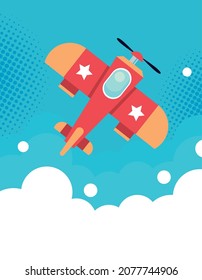 red plane airview in sky scene