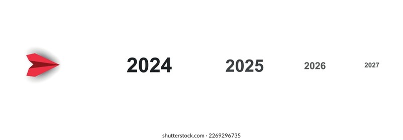 Red plane flying to 2024. Business creativity new idea discovery innovation technology. New year idea concept.