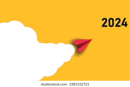 Red plane flying to 2024.2024 year plan idea concept. business creativity new idea discovery innovation technology.