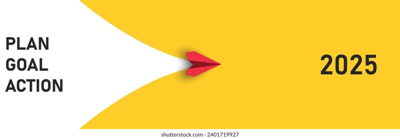 Red plane flying with goal, plan, action from the year 2024. change, strategy, success idea concepts.