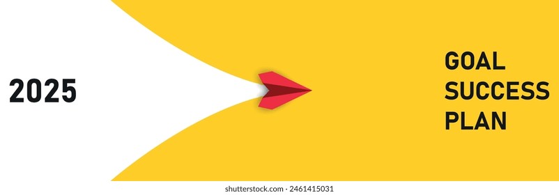 Red plane flying goal, plan, success from 2025. target idea concept. new year idea