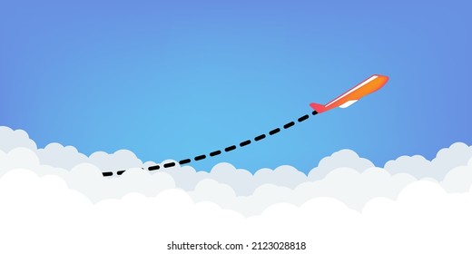 Red plane flying over white clouds illustration