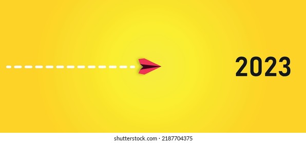 The red plane is flying towards 2023. business creativity new idea discovery innovation technology. new year idea concept.