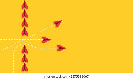 red plane is flying towards success, overcoming obstacles.Overcoming obstacles idea concept	
